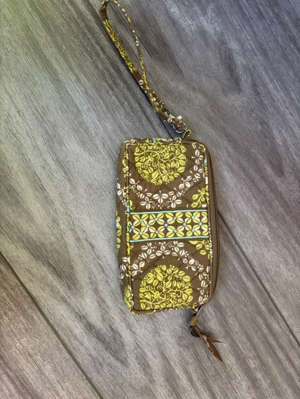 Vera Bradley Brown & Yellow Quilted Wristlet